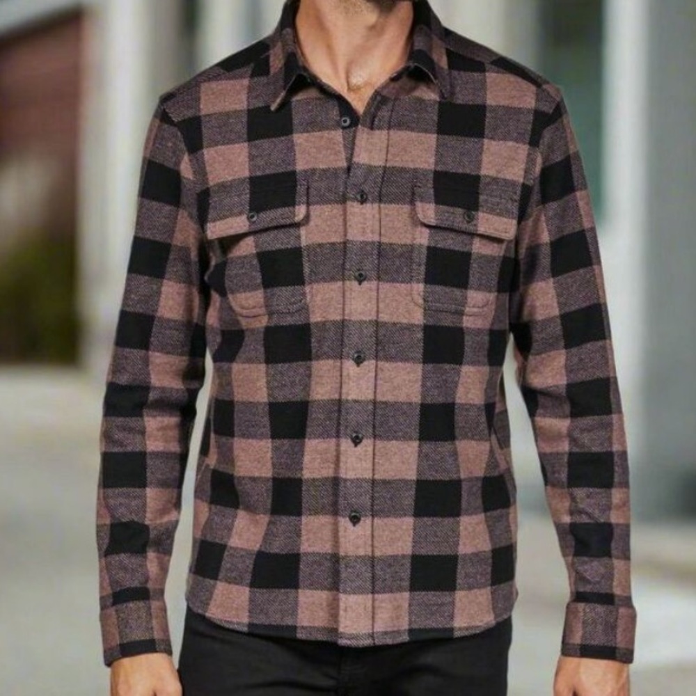 7Diamonds Men's Generation Button up Soft Flannel Shirt Maroon/Black Size XL